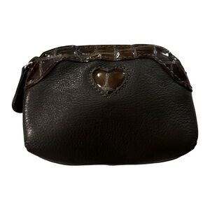 Brighton taupe and green croc print leather cc wallet